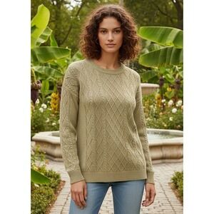 Fat Face Wool‎ Cashmere Sweater Women's Size 8 Green Pullover Crew Neck Preppy